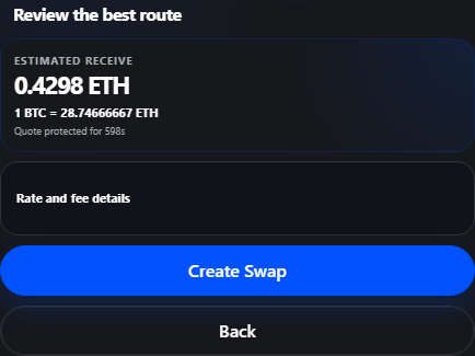 GlobalSwap Step 3 quote review screen